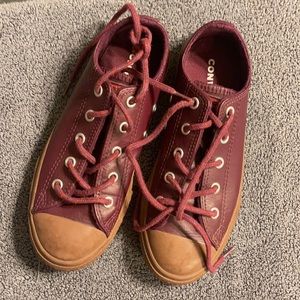 Burgundy leather converse